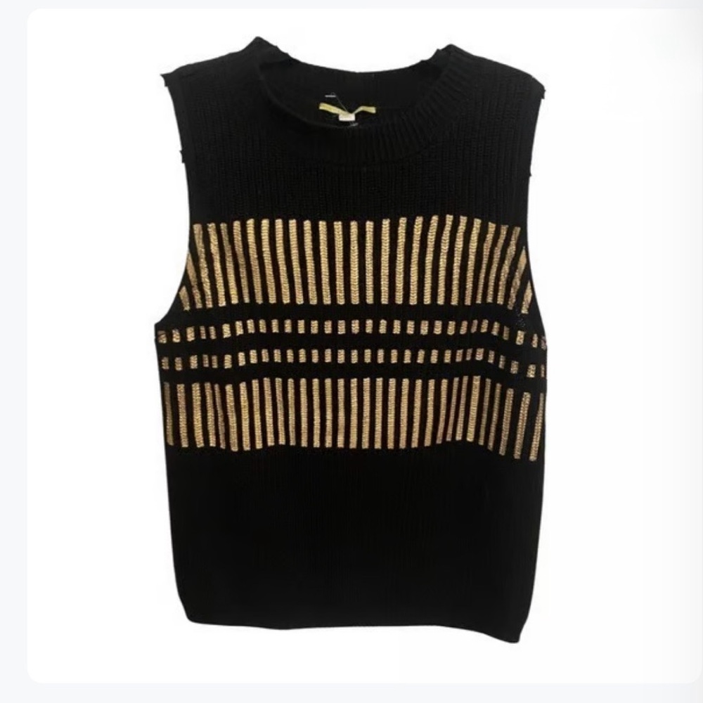 Gianni Bini Black with Gold Sleeveless Sweater size Medium.